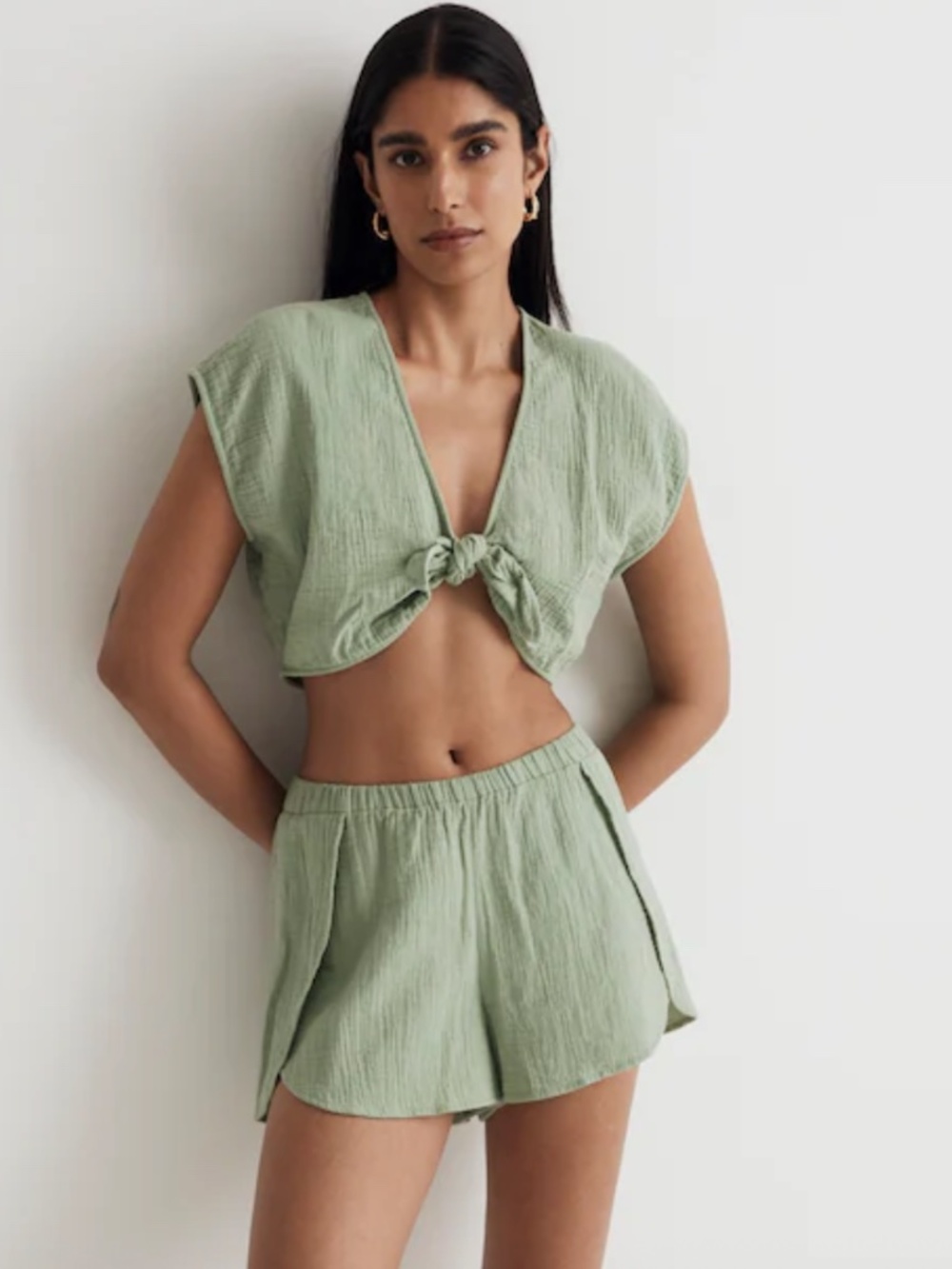 Madwell Double-Gauze Tie-Front Cropped Top Size L